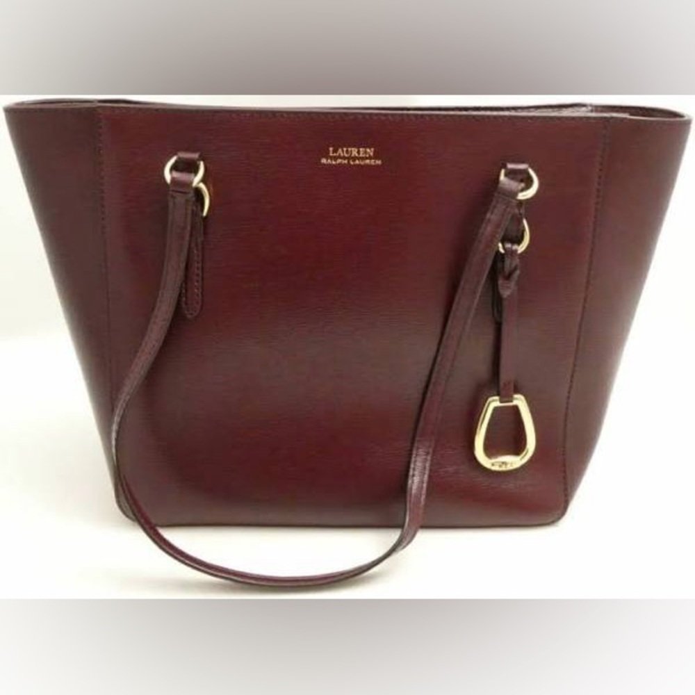 Lauren Ralph Lauren Bennington Saffiano Leather Tote Handbag | Merlot